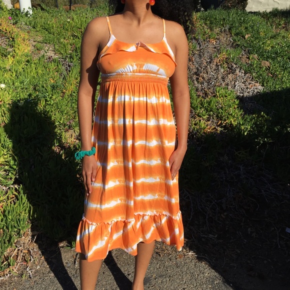 Orange and white striped dress, Orange and white striped tea dress - Picture 1 of 15